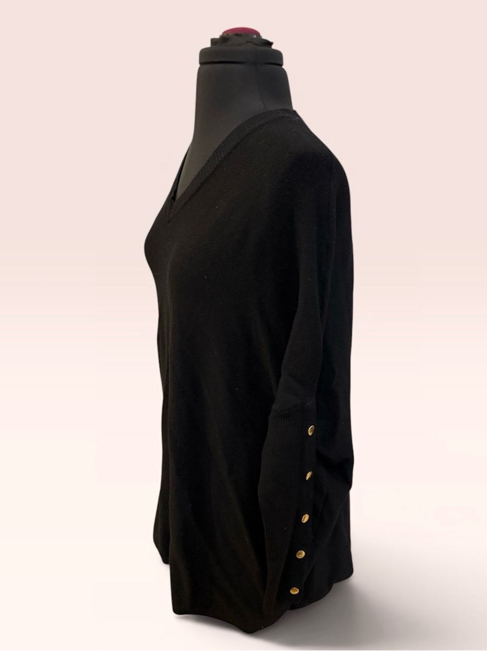 RXB Black V-Neck Sweater with Gold Button Accents